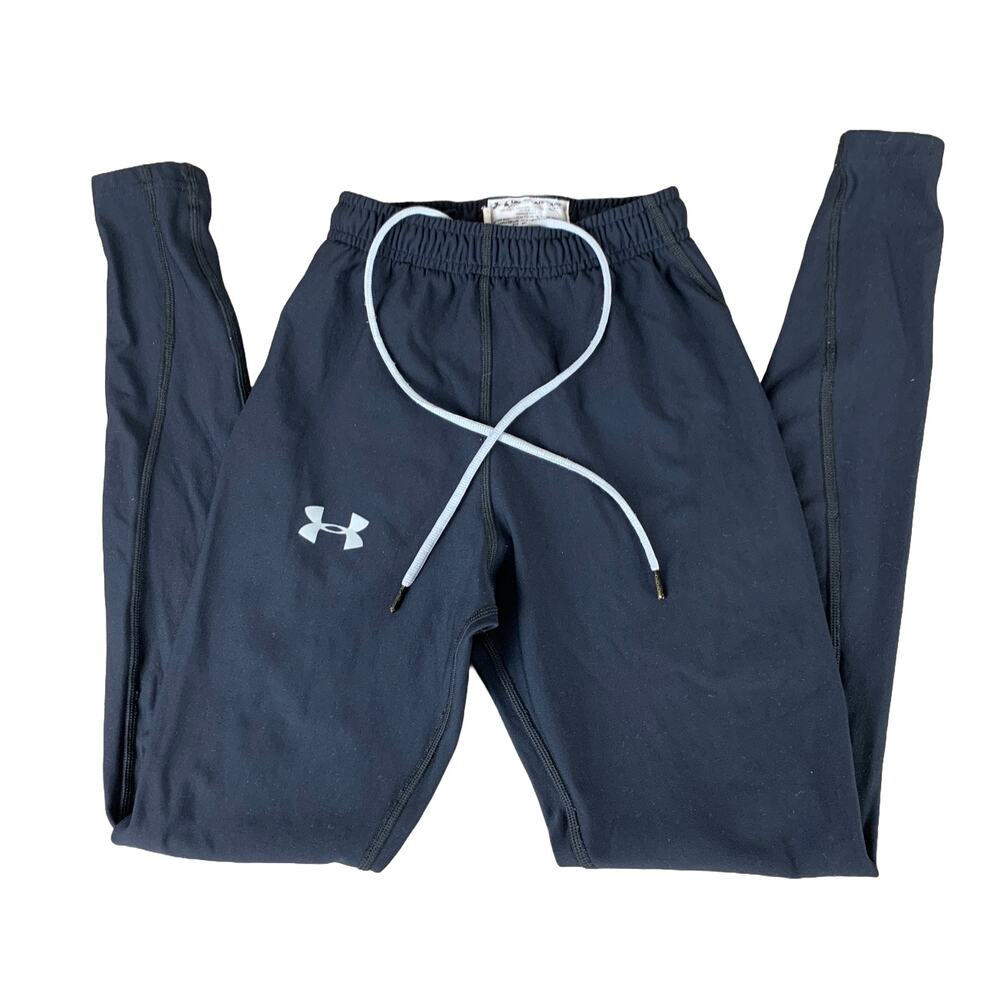 Under Armour Pants Youth Small Black Full Length Compression Drawstring Stretch